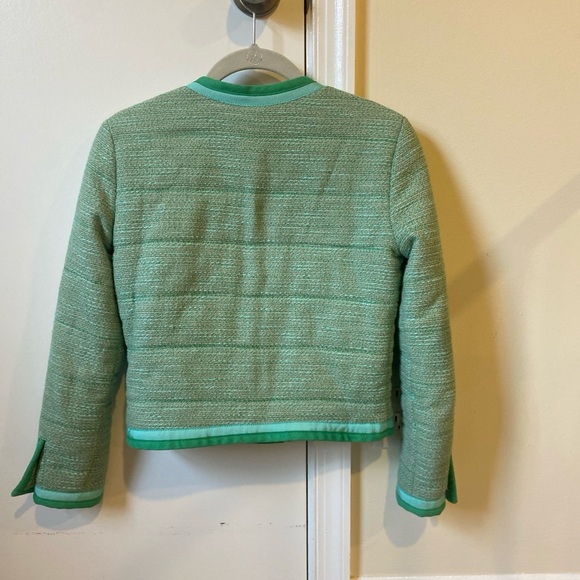 J. Crew Spearmint Green Tweed Collarless Jacket size 00 - Picture 5 of 5